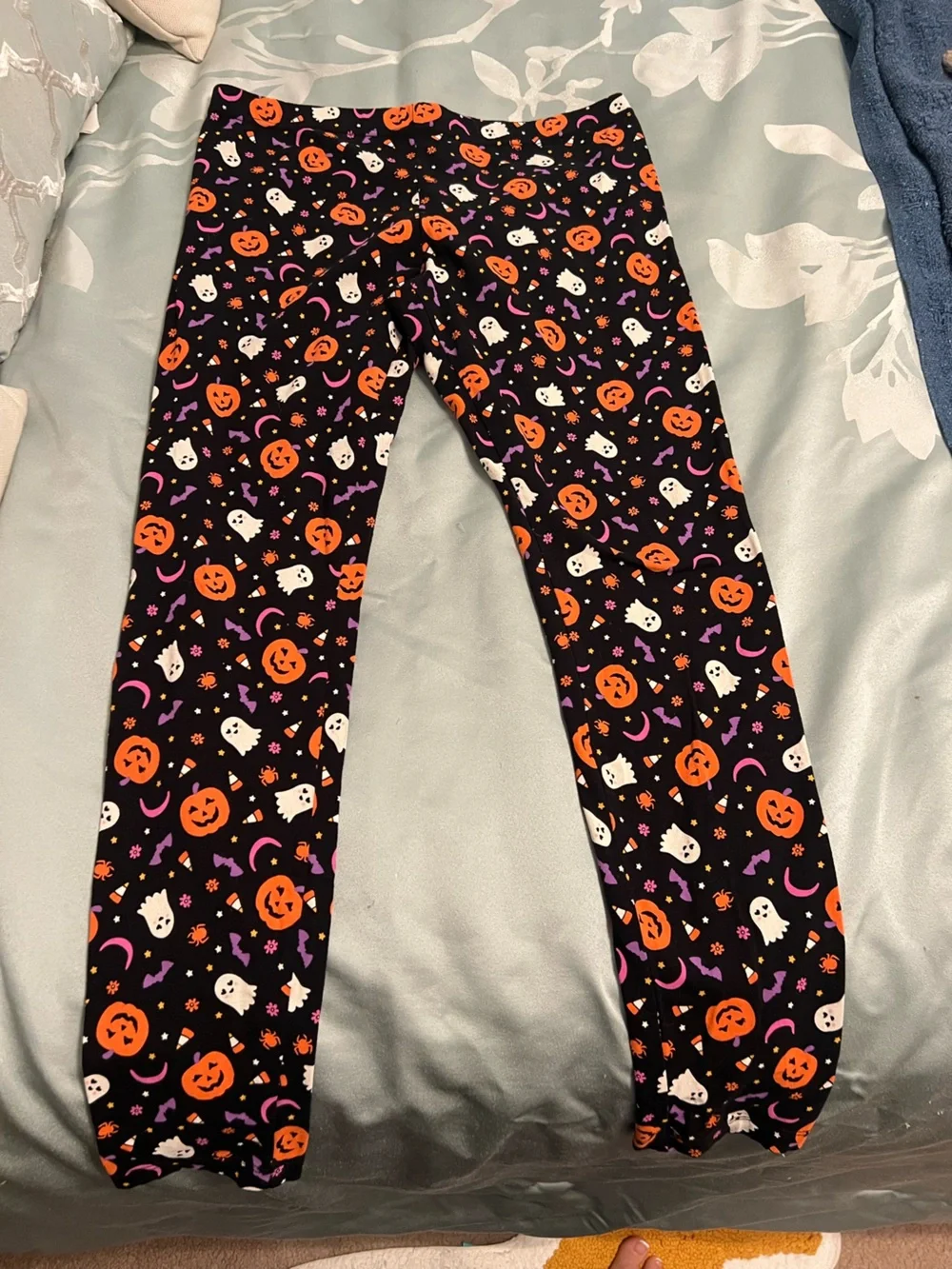 New Kids girls XXL 18 Halloween Pumpkin & Ghost Leggings - Black/Orange/Purple